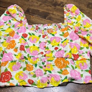 Mango Floral Button-Up Blouse large